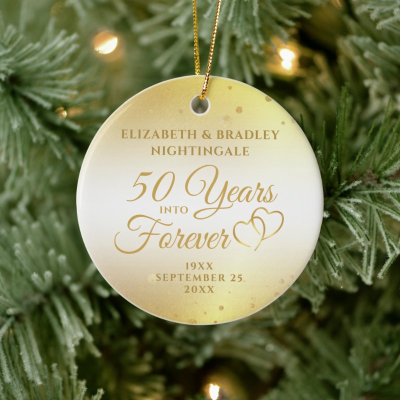 50Th Anniversary Hearts Years Into Forever Photo Ceramic Ornament