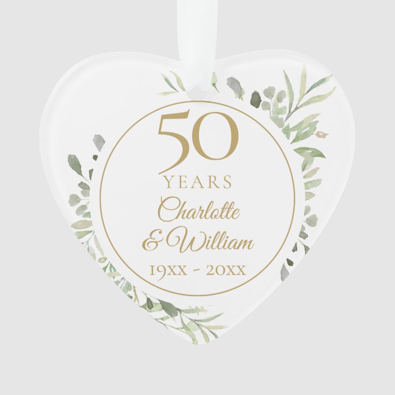 50Th Anniversary Photo Soft Watercolour Leaves Ornament
