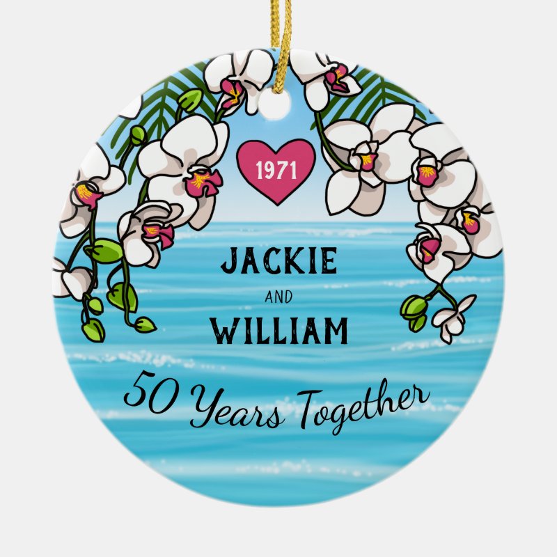 50Th Anniversary Tropical Beach Orchids Ceramic Ornament