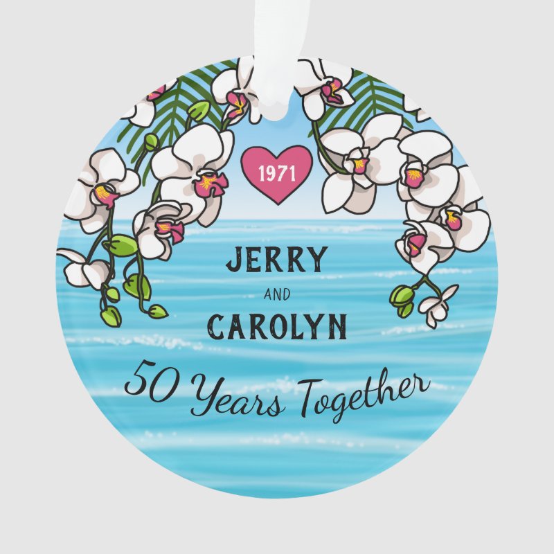 50Th Anniversary Tropical Beach Orchids Ornament