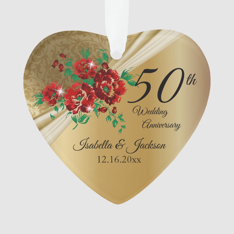 50Th Gold Floral Wedding Anniversary Ornament