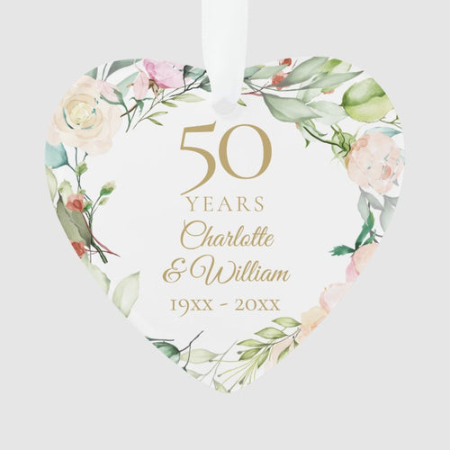 50Th Gold Wedding Anniversary Floral Keepsake Ornament