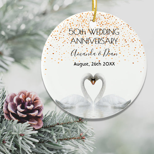 50Th Gold Wedding Anniversary White Swans Ceramic Ornament