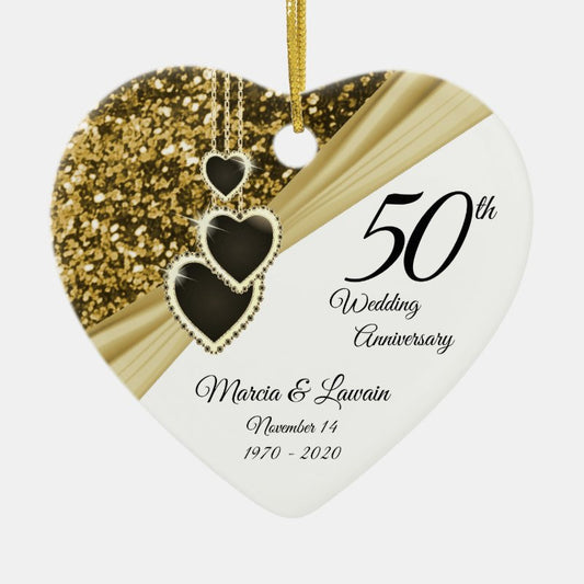 50Th Golden Glitter Anniversary - Print Both Sides Ceramic Ornament