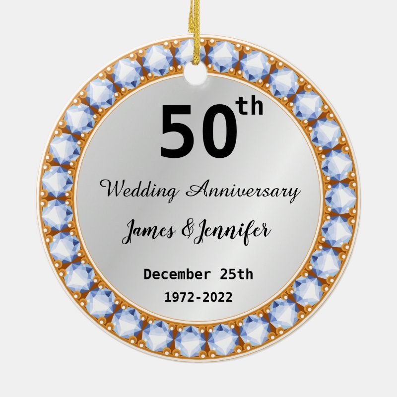 50Th Wedding Anniversary Diamond Custom Names Ceramic Ornament