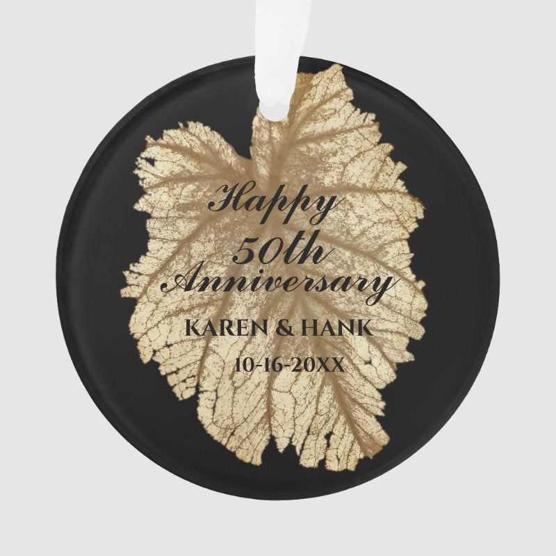 50Th Wedding Anniversary Elegant Black Gold Leaves Ornament