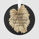 50Th Wedding Anniversary Elegant Black Gold Leaves Ornament