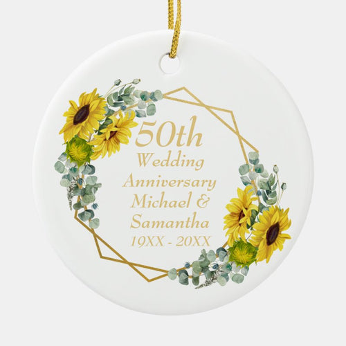 50Th Wedding Anniversary Floral Eucalyptus Ceramic Ornament