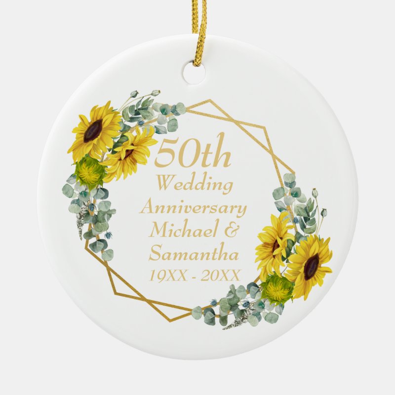 50Th Wedding Anniversary Floral Eucalyptus Ceramic Ornament