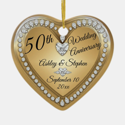50Th Wedding Anniversary Gold Diamonds Keepsake Ceramic Ornament