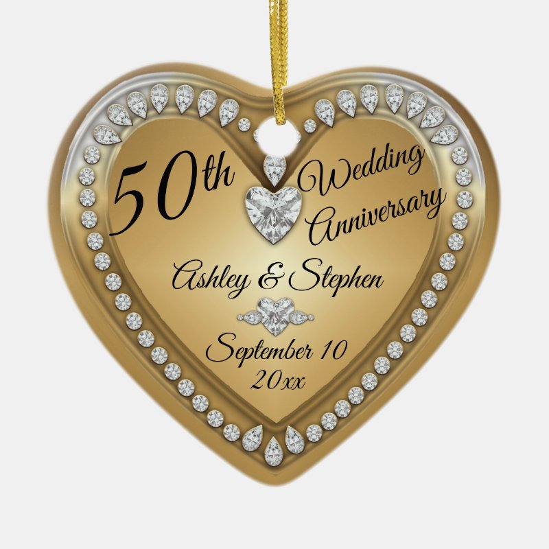 50Th Wedding Anniversary Gold Diamonds Keepsake Ceramic Ornament
