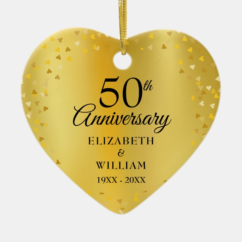 50Th Wedding Anniversary Gold Hearts Confetti Ceramic Ornament