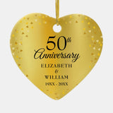 50Th Wedding Anniversary Gold Hearts Confetti Ceramic Ornament