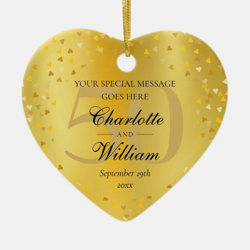 50Th Wedding Anniversary Monogram Gold Hearts  Ceramic Ornament