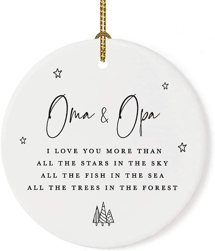 Andaz Press Round Ceramic Porcelain Christmas Ornament Collectible Gift, Oma & Opa, I Love You More Than All The Stars In The Sky, All The Fish In The Sea, All The Trees In The Forest, 1-Pack