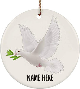 Funny Gift Pigeon Dove White Personalized Name Gifts  Christmas Tree Ornaments Circle Ceramic
