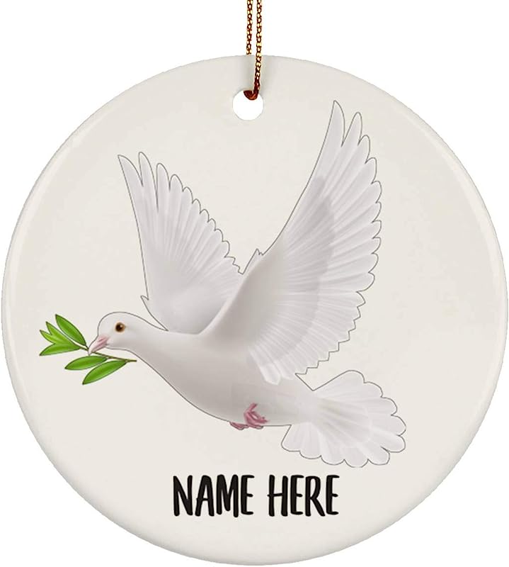 Funny Gift Pigeon Dove White Personalized Name Gifts  Christmas Tree Ornaments Circle Ceramic