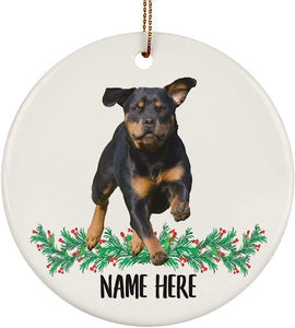 Funny Personalized Name Rottweiler Running Gifts  Christmas Tree Ornaments Circle Ceramic
