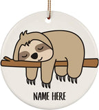 Funny Gift Sloth Lazy Personalized Name Gifts  Christmas Tree Ornaments Circle Ceramic