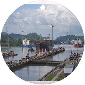 Miraflores Locks, Panama Canal Ornament (Round) Holiday Christmas Ornament Holiday And Home Decor Round Xmas Gifts Christmas Tree Ornaments Ideas 