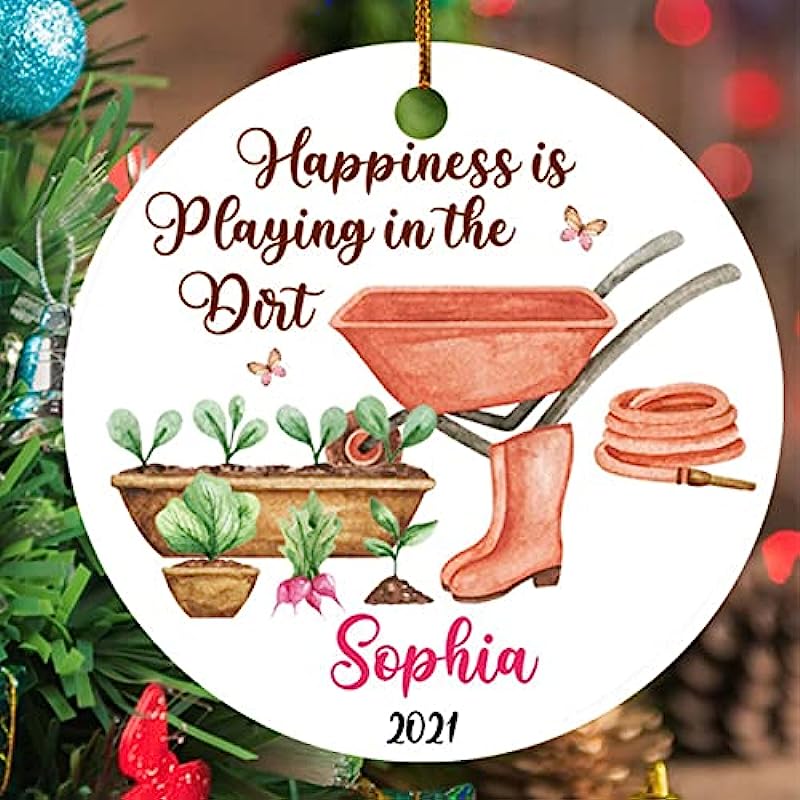 Gardening Personalized Christmas Ornament, Gift For Gardener Ornament, Ornament For Kids, Circle Ornament, Plastic Ornament