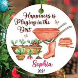 Gardening Personalized Christmas Ornament, Gift For Gardener Ornament, Ornament For Kids, Circle Ornament, Plastic Ornament