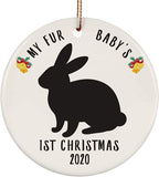 Personalized Date Custom Year Rabbit Silhouette My Fur Babby 1St  Christmas Tree Ornaments Gifts New Years 2024 Decorations Circle Ceramic