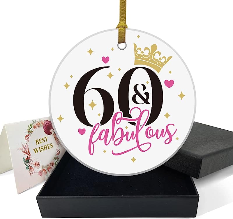 Fabulous 60Th Birthday Ornaments Gifts Keepsake Sign Round Plaque Happy For 60 Years Birthday Gifts Idea Christmas Decoration 3