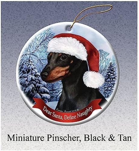 Miniature Pinscher Min Pin Black Dog Ornament, Pet Dog Memorial Ornament Keepsake, Christmas Ornaments , Ceramic Ornament For Christmas Tree Holiday Decor, Hanging Christmas Decor, Dsg116