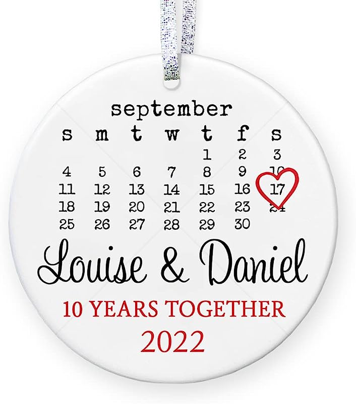 Personalized Anniversary Gift For Her, Anniversary Christmas Ornament For Married Couple With Names Date, 1St 2Nd 5Th 10Th 20Th - 3" Flat Circle Porcelain Ornament - Gold & Silver Ribbon   Pgm-Or-46