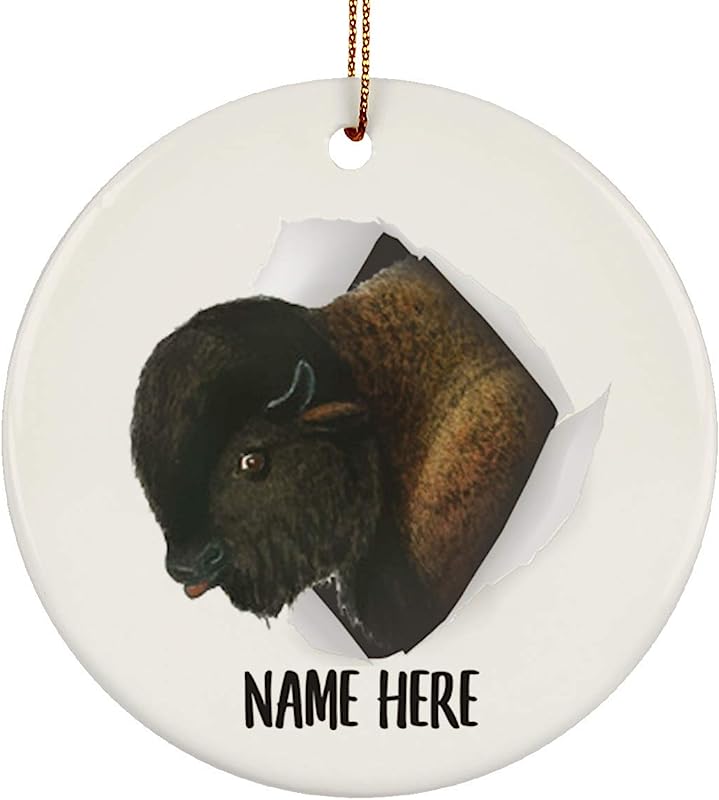 Cute American Bison Buffalo Personalized Name Gifts  Christmas Tree Ornaments Circle Ceramic