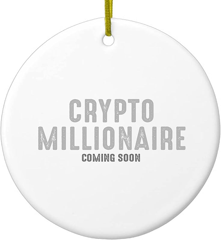 Hanging Ceramic Christmas Tree Ornament With Gold String - Great Gift/Present - 2 3/4 Inch Diameter - Crypto Millionaire - Coming Soon