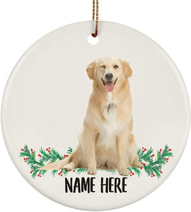 Funny Personalized Name Golden Retriever Champange Gifts  Christmas Tree Ornaments Circle Ceramic