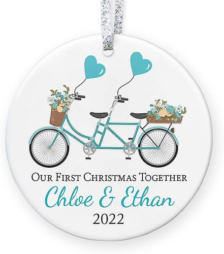 Our First Christmas Together Personalized Christmas Ornament , Floral Bicycle Gift For Girlfriend Boyfriend - 3
