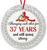 Prezzy Annoying Each Other For 37 Years Ornament Married Couples Christmas Decoration Round Ornaments 2.9" White