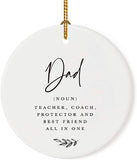 Andaz Press Round Ceramic Porcelain Christmas Tree Ornament Keepsake Collectible For Dad, Dad (Noun) Teacher, Coach, Protector, And Best Friend All In One, Antique Handdrawn, 1-Pack