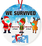 Prezzy  We Survived Christmas Ornaments Ceramic Circle Xmas Holiday Ornament 2.9" White