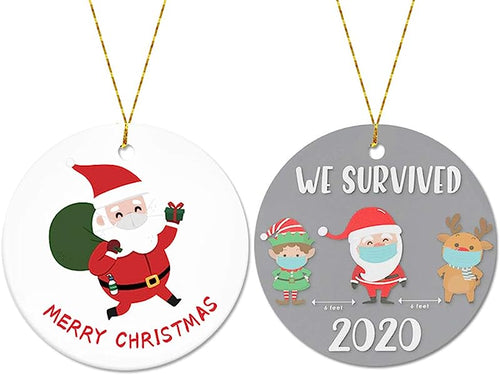 Christmas Ornament, Cute Masked Santa Claus Child Deer We Survived, Xmas Tree Hanging Decoration, Funny Ornaments Commemorative Ornament- 3 Inch Circle Round Christmas Family & Friends Gift