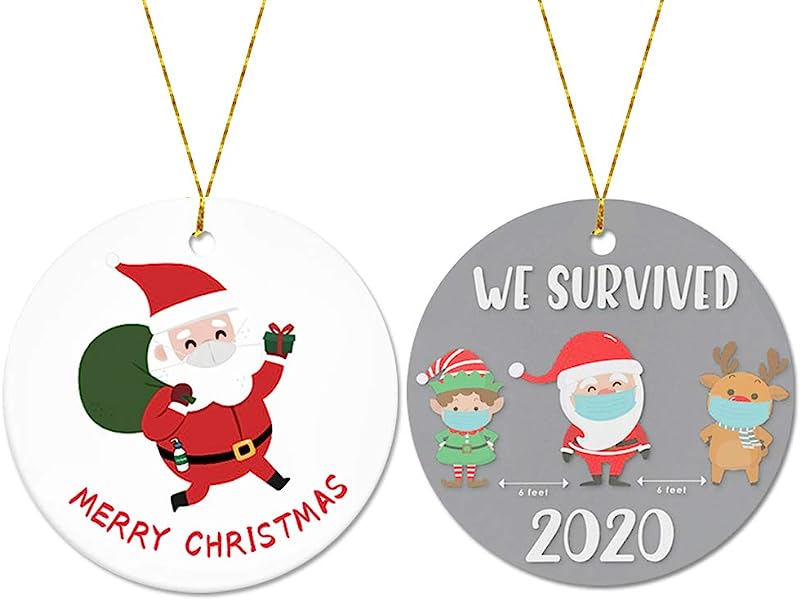 Christmas Ornament, Cute Masked Santa Claus Child Deer We Survived, Xmas Tree Hanging Decoration, Funny Ornaments Commemorative Ornament- 3 Inch Circle Round Christmas Family & Friends Gift