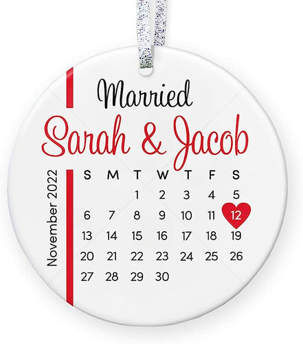 Personalized Wedding Christmas Ornament , Wedding Gift For Bride Groom, Customize Names Date - 3