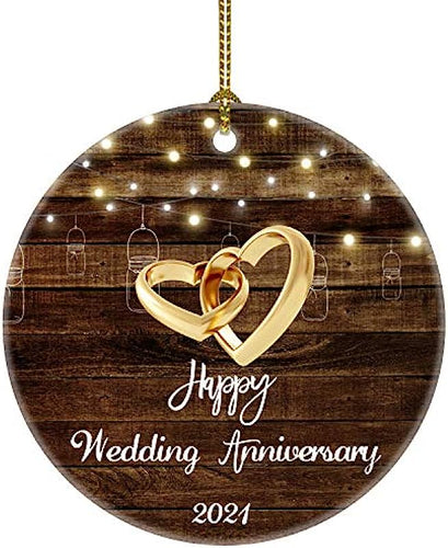 Wedding Ornament Happy Wedding Anniversary  Christmas Ornament Couple Gift Newlywed Couple  (Brown Wedding Anniversary)