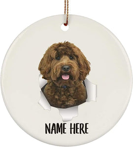 Cute Labradoodle Coffee Personalized Name Gifts  Christmas Tree Ornaments Ceramic Circle