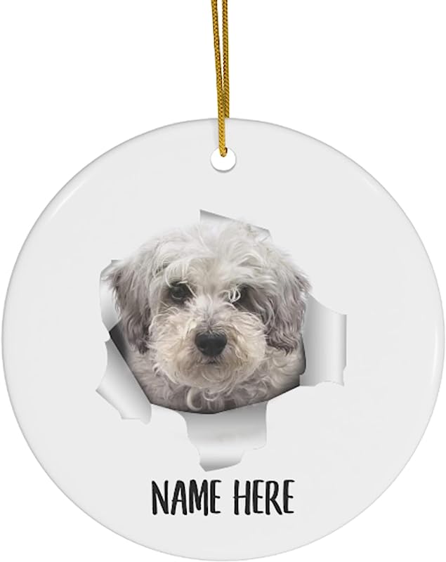 Cute Schnoodle White Personalized Name Gifts  Christmas Tree Ornaments Ceramic Circle