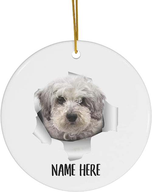 Cute Schnoodle White Personalized Name Gifts  Christmas Tree Ornaments Ceramic Circle