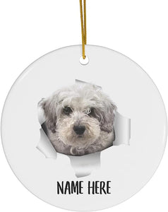 Cute Schnoodle White Personalized Name Gifts  Christmas Tree Ornaments Ceramic Circle