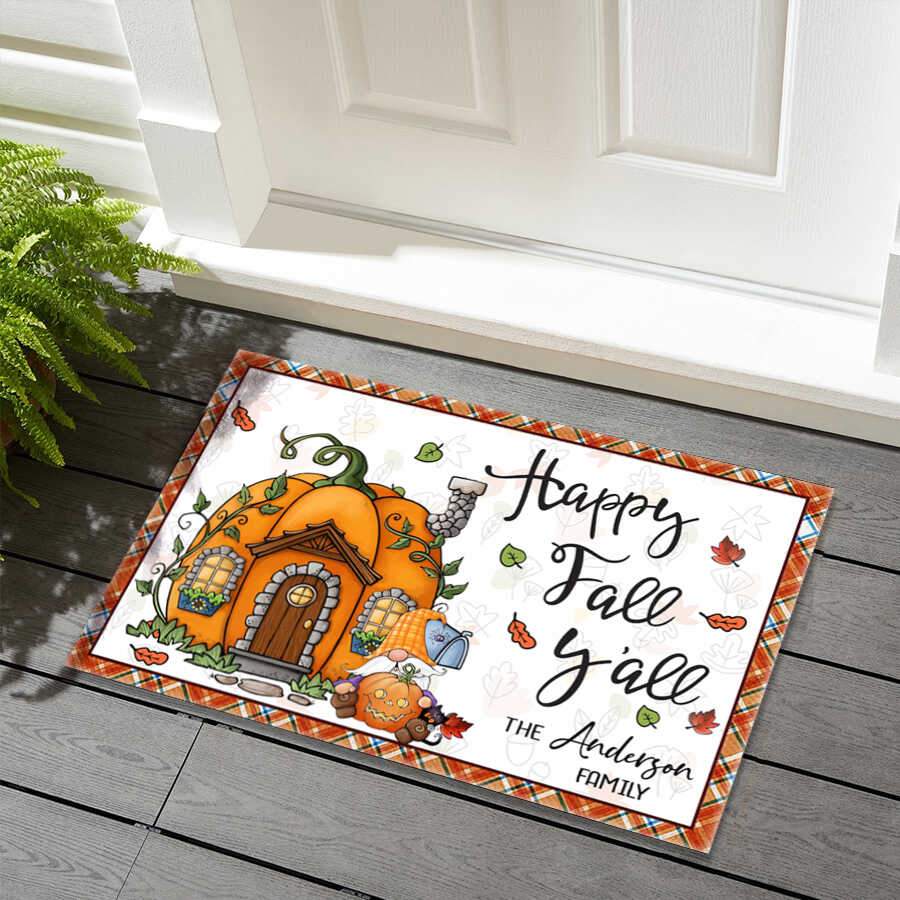Happy fall yall's doormat, Custom Doormat - Family Gift, Fall Decor, Funny Doormat