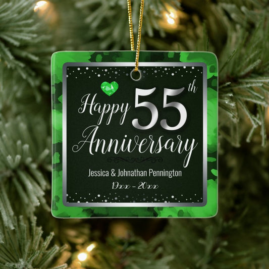 55Th Wedding Anniversary Custom Name Ceramic Ornament
