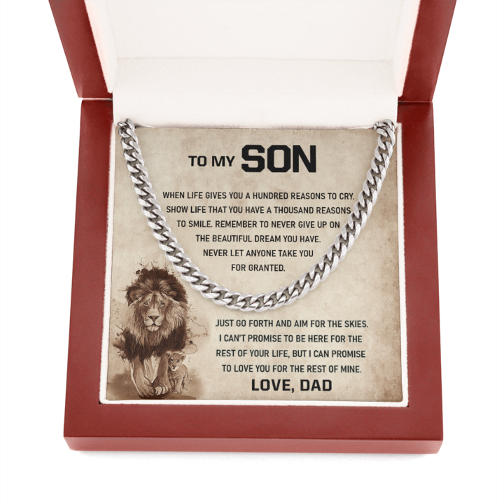 To My Son - Remember To Never Give Up - Cuban Link Chain Necklace