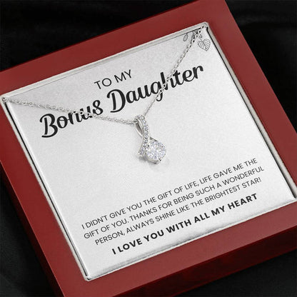 To My Bonus Daughter - I Love You with all my heart Gift from Mom Dad Alluring Beauty Necklace XL047E