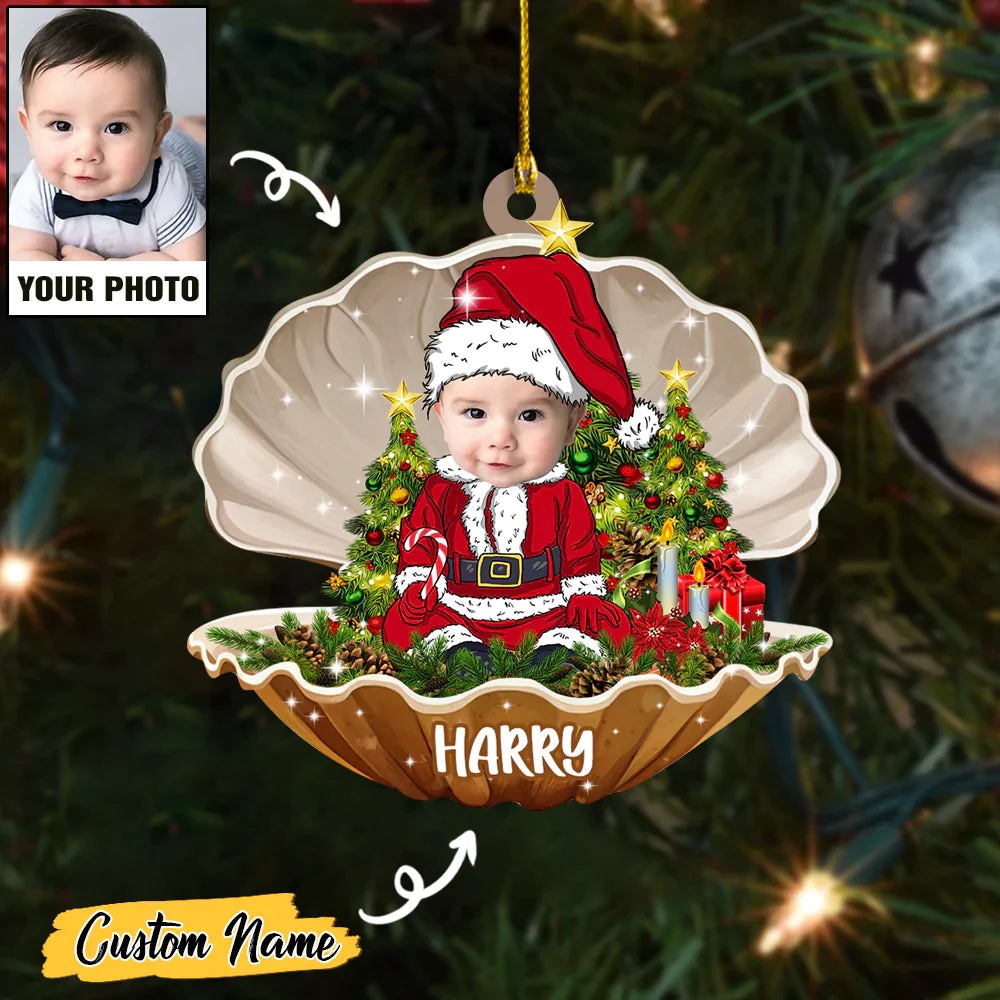 Custom Baby Santa Photo With Name for Merry Christmas Ornament CTH01
